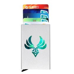 Genshin Impact Wind Symbol Printing  ID Credit Card Holder Thin Aluminium Metal Wallets Women Men Pocket Case Bank Card Box
