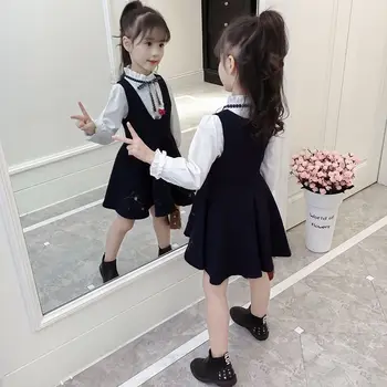 

Teenage Girls Clothes Suit Children Clothing Set Cotton Dress+Shirt 2-Piece Baby Kids Girls Clothes Suit 4 6 8 10 12 14Years Old