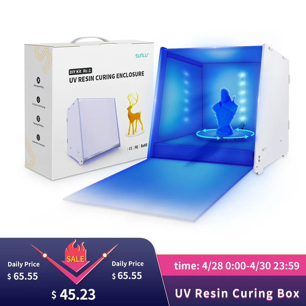 Resina UV curado caja para LCD DLP SLA 3D impresa de resina modelos curado con 360 grado giratorio temporizador de Control blanco