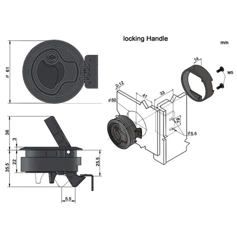 

Zinc alloy floor lifter inlet handle for boat deck hatch lifter door lock (piece / set selectable) - 1 piece
