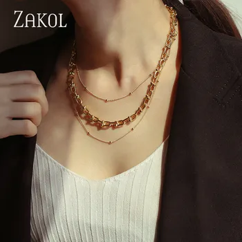 

ZAKOL 2020 New Punk Fashion Punk Hip Hop Style Twisted Thick Chain Gold Color Necklaces for Cool Girls