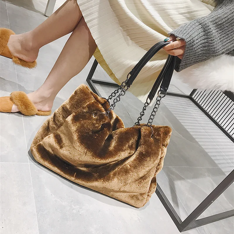 

Autumn And Winter New Style Korean-style Plush Chain Hand Versatile Shoulder Students Toth WOMEN'S Bag Large Bag Fashion