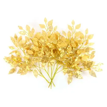 

12pcs GoldBanyan Tree Leaf Leaves Branch Silk Artificial Flower For Wedding Home K1MF