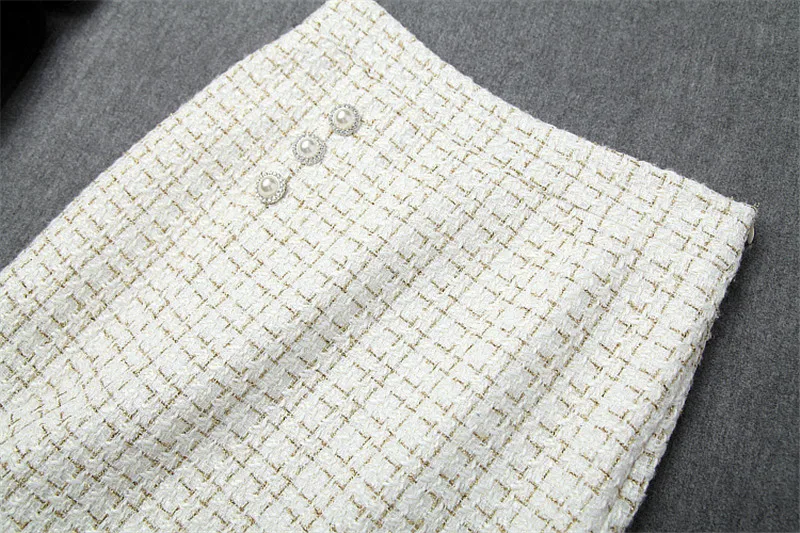 Топ бренд модная юбка с рюшами комплект из 2 предметов для женщин осень зима роскошный жемчуг бисер твидовая шерстяная куртка и юбка костюм комплект