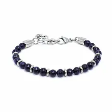 Регулируемый мужской браслет из натурального голубого песчаника, браслет из нержавеющей стали для мужчин, подарок для Него, Pulseira Masculina JS-05