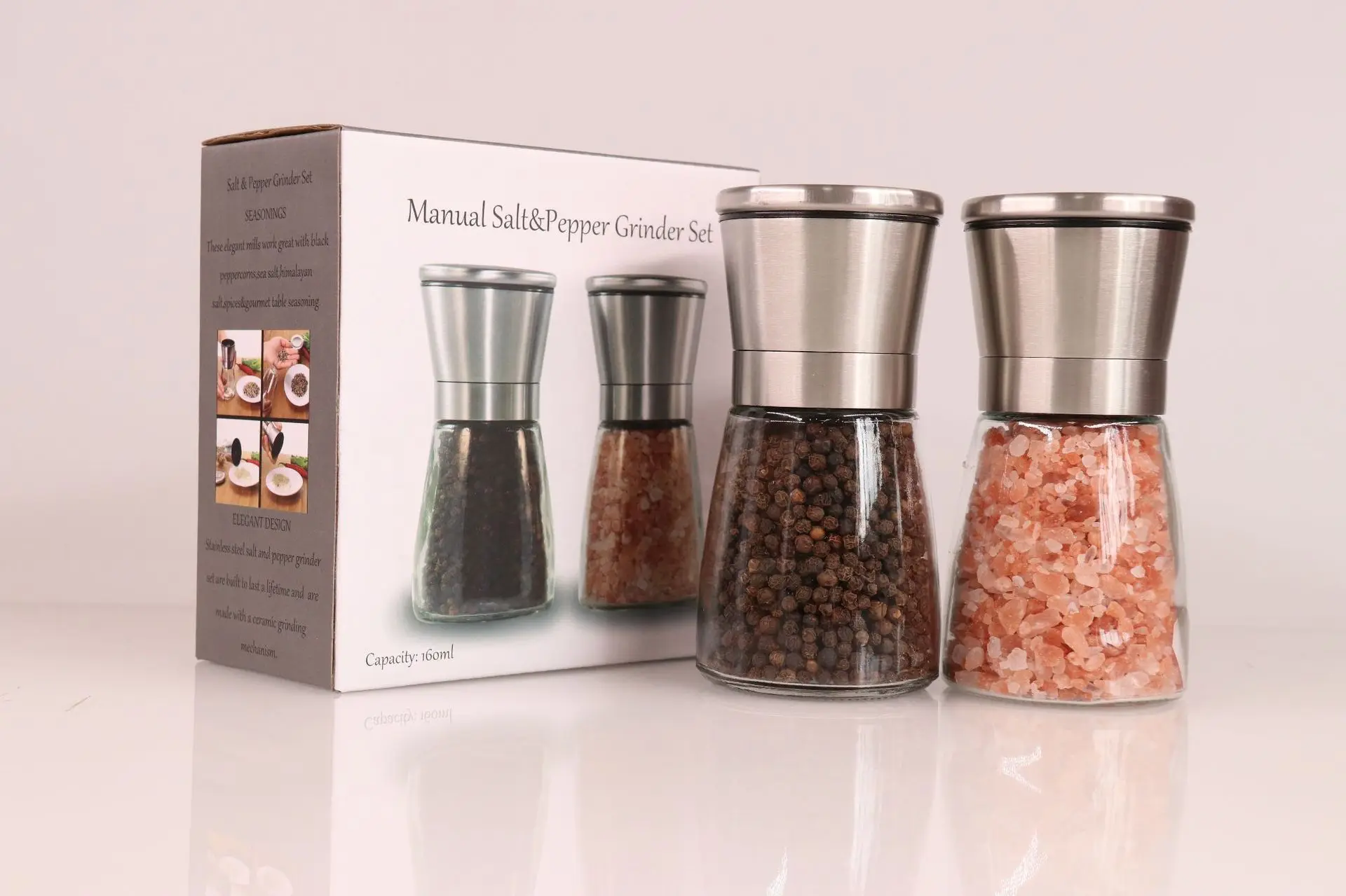 

Factory Direct Grinder Kitchen Supplies Stainless Steel Pepper Mill Manual Pepper Mill Spice Jar Glass