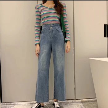 

Vintage Boyfriend Jeans With High Waist Straight Jeans For Women Loose Wide Leg Jeans Woman Buttons Curvy Long Denim Trousers
