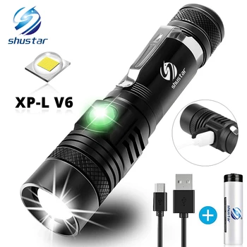 

Ultra Bright LED Flashlight With XP-L V6 LED lamp beads Waterproof Torch Zoomable 4 lighting modes Multi-function USB charging