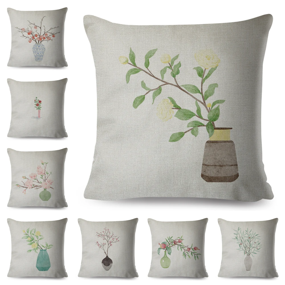 

Чехол в скандинавском стиле с рисунком кактуса, зеленой искусственной подушки для дивана, домашнего автомобиля, чехол с цветочным рисунком, Полиэстеровая подушка, Чехол 45x45 см