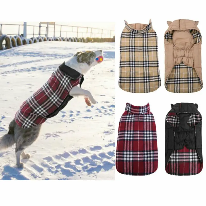 Теплая одежда для домашних животных для собак, водонепроницаемая куртка для щенков, зимняя одежда для собак, костюм в клетку, жилет