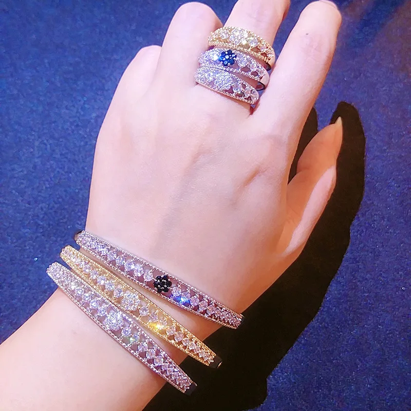 

Europe and the United States new simple gradual round environmental protection copper zircon bracelet female ring set wholesale