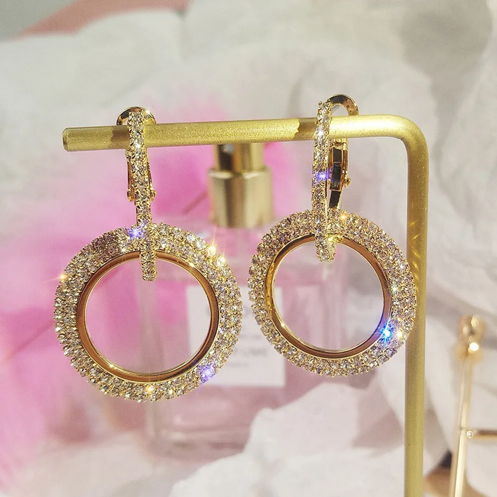 

New Fashion Luxury Round Earrings For Women Silver Gold Dangle Earrings Rosegold Glitter Fabulous Ornaments Earrings Pendientes