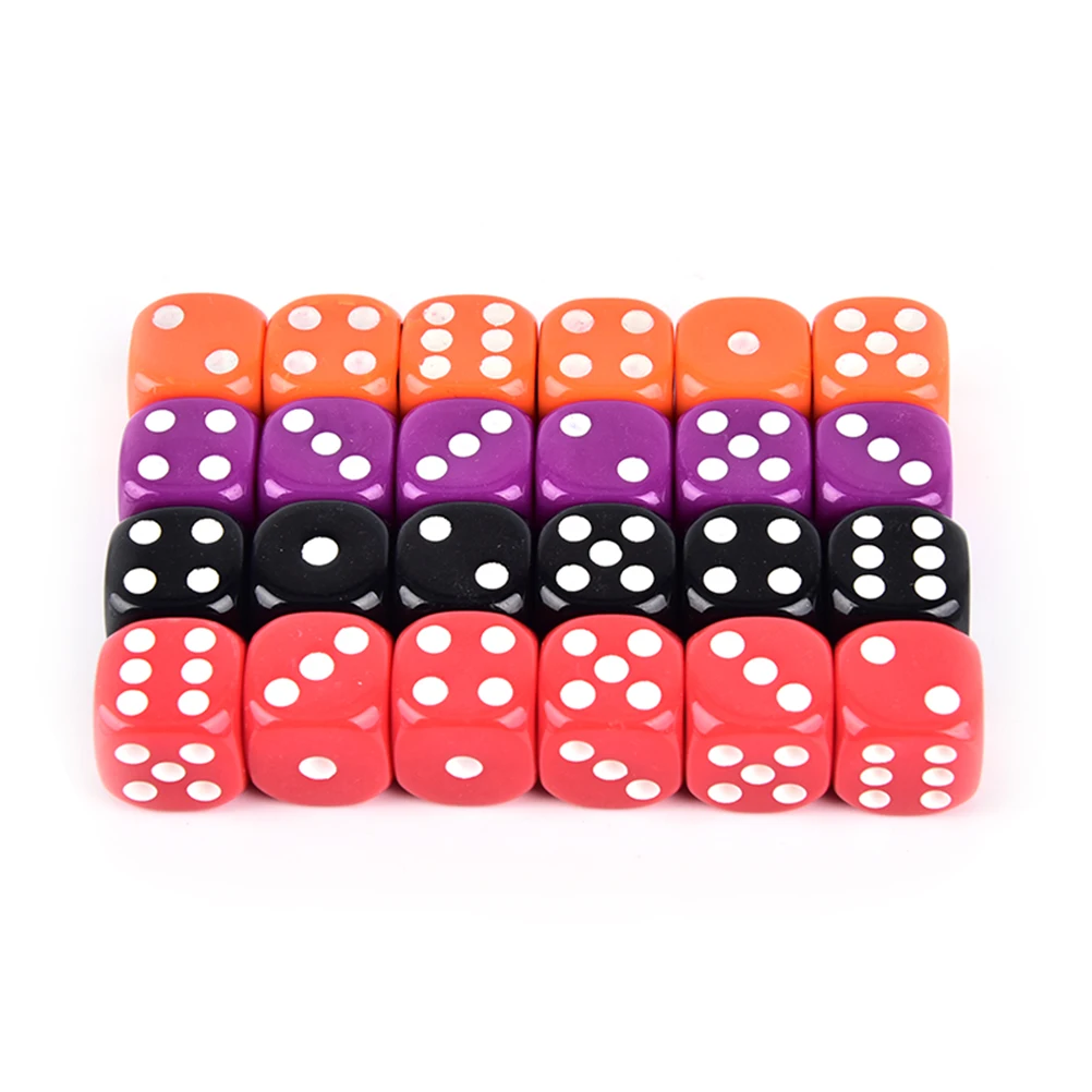 16MM Dices Rounded Corners Four-Color Transparent Dice BoardGame Drinking Digital Dice Gumbling Game 6 PCS