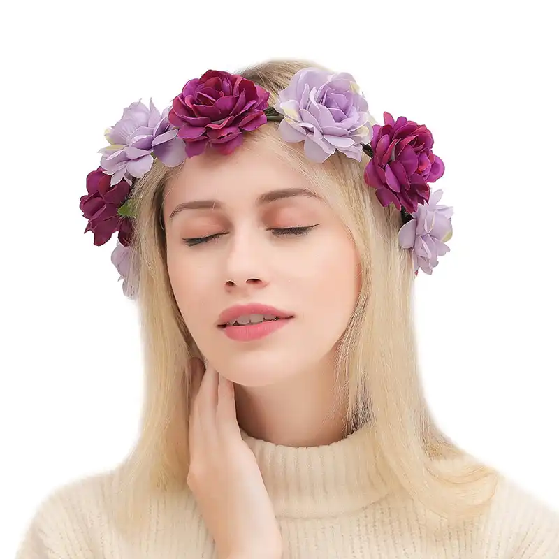 シルク新鮮な花嫁の頭飾り花輪女性花ヘアバンドビーチ写真旅行花輪偽花ローズ花輪 ブライダル帽子 Aliexpress