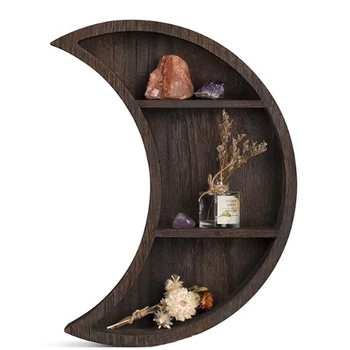 

2020 New Wall-Mount Shape Storage Box Split 3 Grid Wood Holder Makeup Book Bonsai Creative Decorative Small Container
