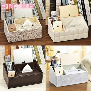 

XINCHEN 2020 NEW Tissue Box Multi functional Napkin Holder PU Leather Remote Controller Storage Box Desk Organizer