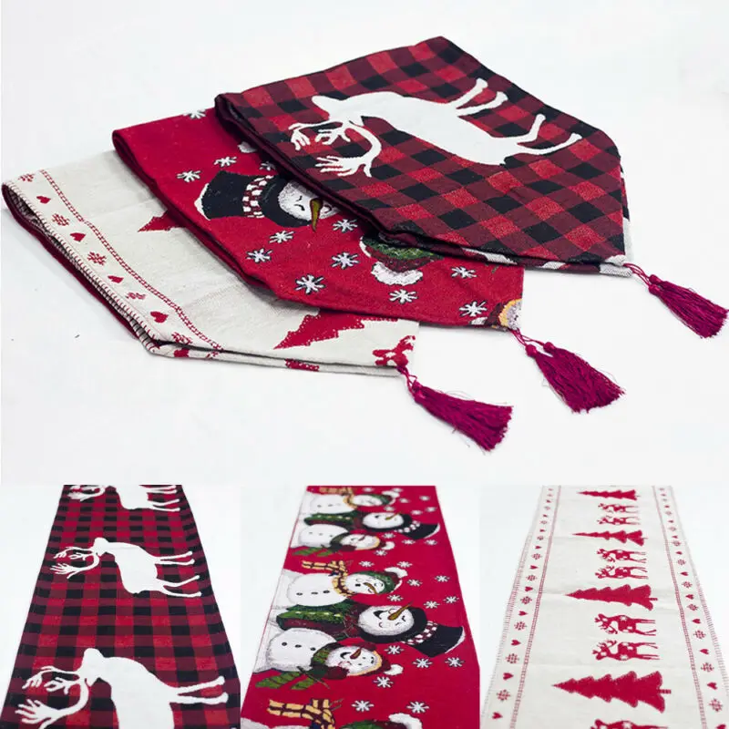  Christmas Table Runner Santa Claus Elk Snowman Design Decorative Tablecloth New Year Home Party Dec