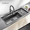 Asras11850NK черная большая кухонная раковина с краном, держателем для ножа и дренажной доской, утолщенная длинная раковина из нержавеющей стали ... ► Фото 2/6