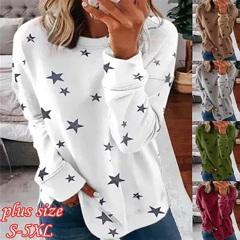 

Plus Size S-5XL Women Spring T-shirt O-neck Star Print Loose Pullovers Long Sleeve Women 2019 Autumn Casual Women T-shirts Top