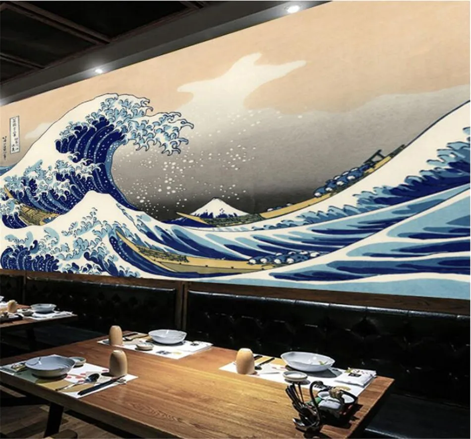YongFoto 150x130cm Japonés Ukiyo-E Tapiz Gran ola Colgar en la pared Kanagawa Boat Tapiz para Porche Tapices Decoración Sala Dormitorio Funda de cama Mural 