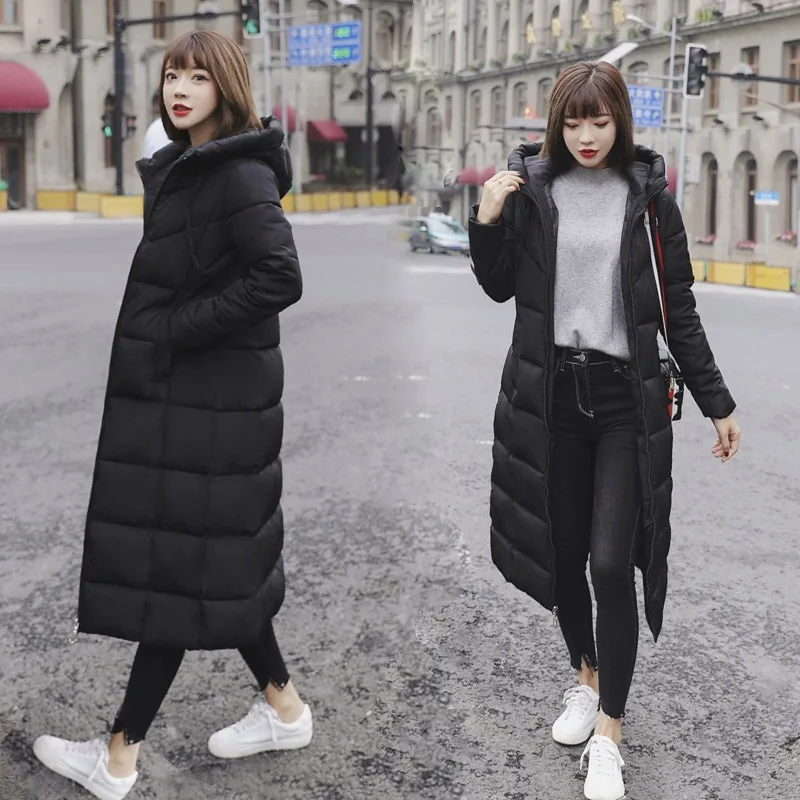 

Main Push Photo Shoot 2018 New Style down Jacket Women's Large Size Slim Fit Long Thick Hooded Cotton Coat Cold Protective Cloth