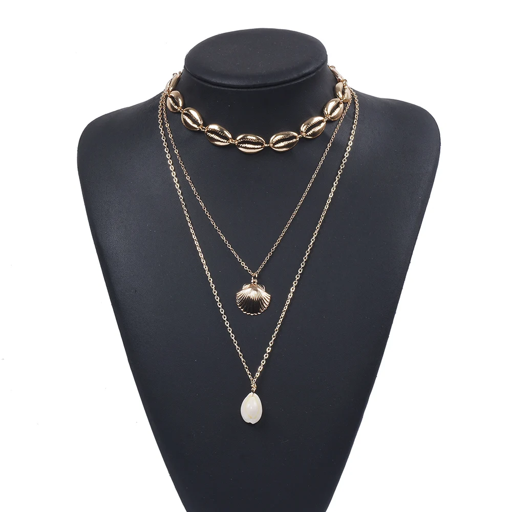 Gold Color Alloy Shell Choker Necklace Women Statement ZA Jewelry Female Long Sweater Chain Pendants Necklaces 2019 | Украшения и