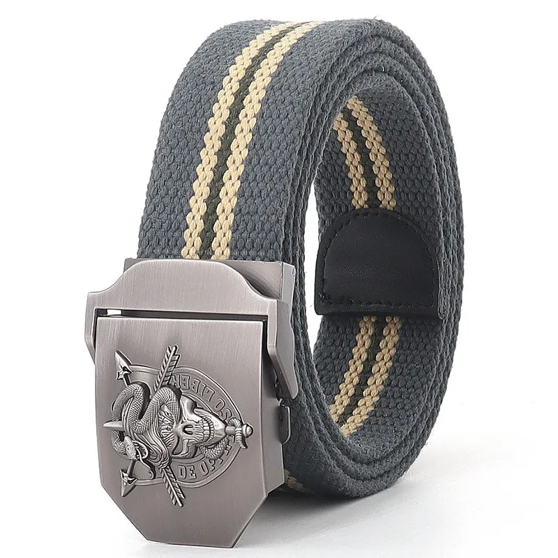 mens brown belt Outdoor Mens Metal Slide Buckle Waist Belts Breathable Canvas Skull Military Fashion Unisex Jeans Accessories Leisure Strap types of belts