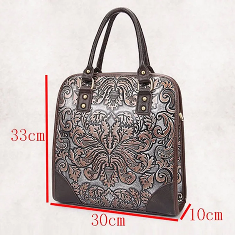 Женская винтажная трендовая кожаная сумка-тоут с тиснением, Повседневная сумка через плечо, сумки через плечо, известный бренд, сумка из воловьей кожи