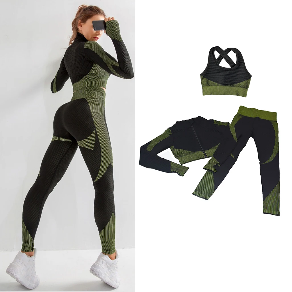 Women Seamless Yoga Crop Top Leggings Bra Pants Sports Gym Set Suit Tracksuit