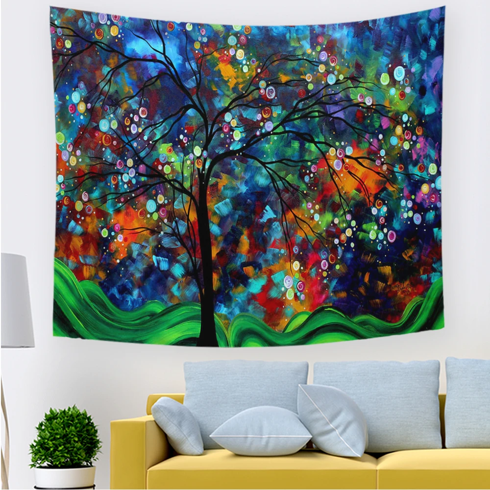 WANLIAN Tapisserie Murale Forêt 150x150 Cm – Décoration Intérieur/extérieur – Polyester Avec 4 Clous Et 4 Clips