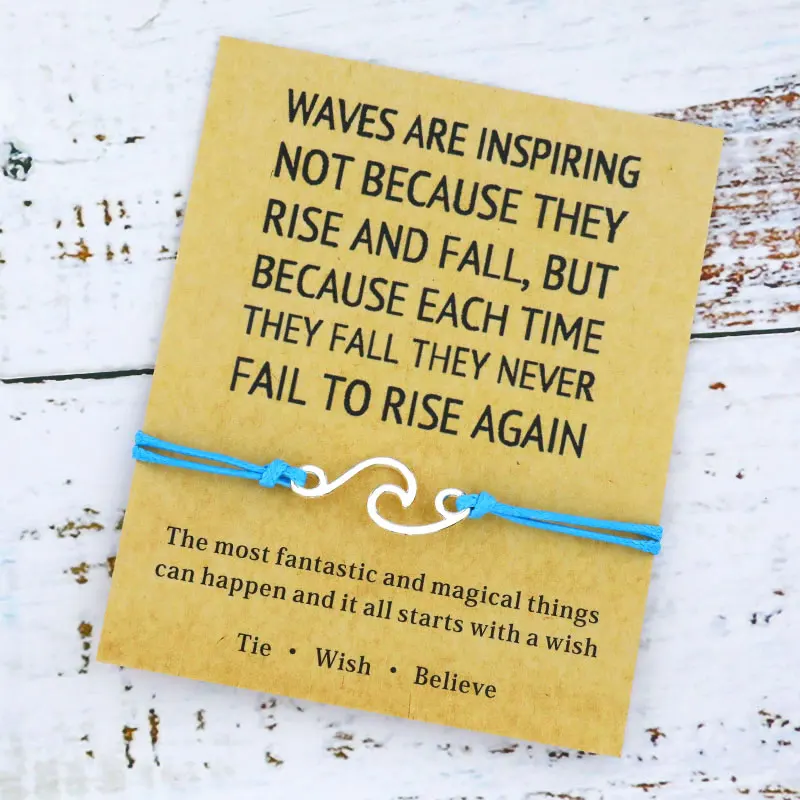 Waves Are Inspiring Wish Bracelet Nautical Surfing Ocean Wave Charms Bracelet Beach Jewelry for Women Men Friendship Beach Gift