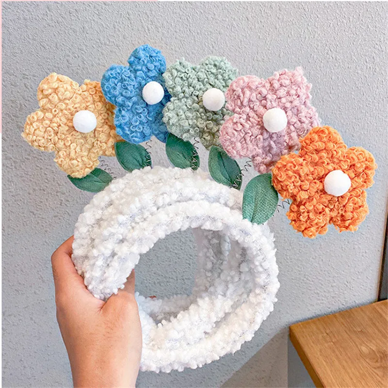 

New Fashion Flower Headbands For Women Hair Accessories Spring Floral Washing Non-slip Head Hoop Lamb Plush Hairbands Female
