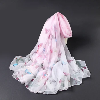 

2019 New Printed Scarf Neck Scarf Soft Thin Chiffon Silk Printed Wrap Shawl Long Scar