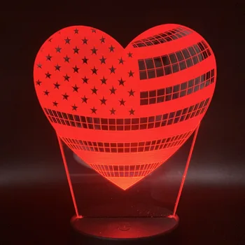 

Led Night Light Lamp Heart Shaped American Flag Best Prensent for Children 7 Colors Withremote for Indoor Decoration 3D Lamp
