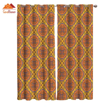 

Blue-Orange Pattern Window Curtains Living Room Outdoor Fabric Drapes Curtain Home Decor