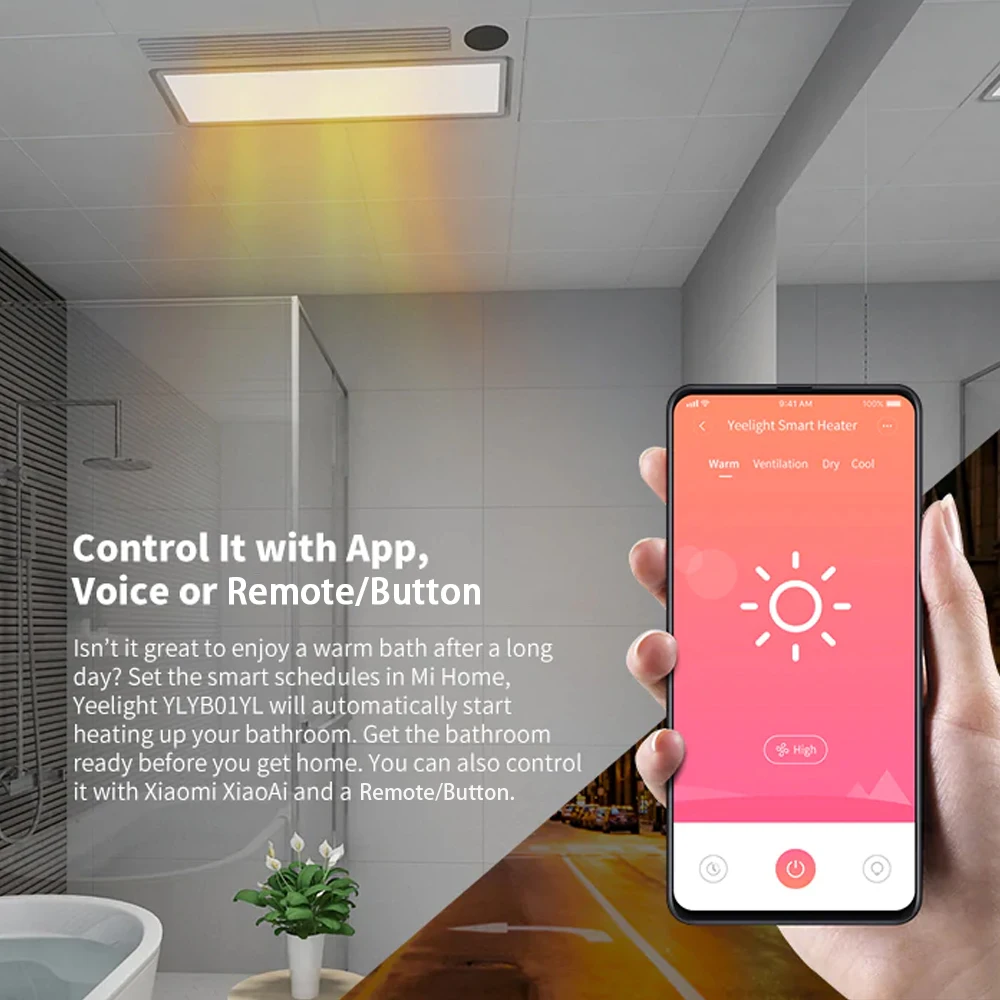 Yeelight Smarts 8 в 1 потолочный обогреватель для ванной свет регулируемый установленный вентиляционный Вентилятор Быстрый Сухой голосовой пульт