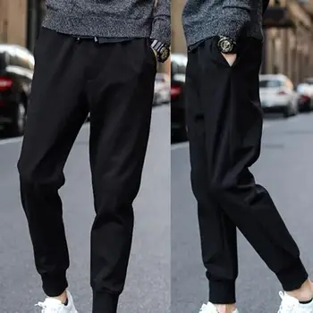

Men Casual Waist Drawstring Ankle Tied Pockets Fitness Sports Long Pencil Pants