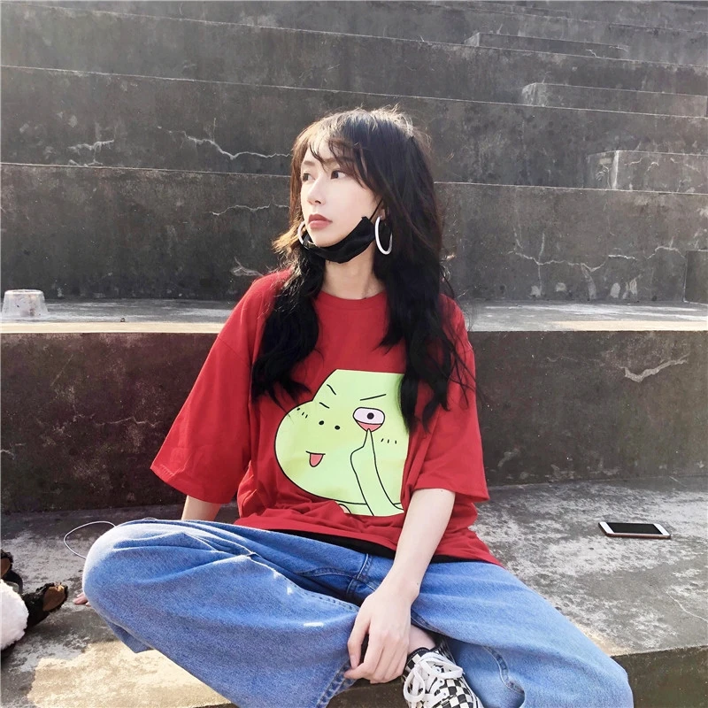 Женские новые летние футболки в стиле Харадзюку Повседневная Свободная футболка