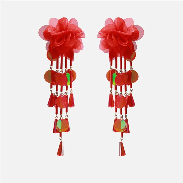 Ztech Red Resin/Crystal Drop Earrings For Women Handmade Fringed Tassel Dangle Statement Wedding Earrings Party Christmas Gift - Окраска металла: E1856-Red
