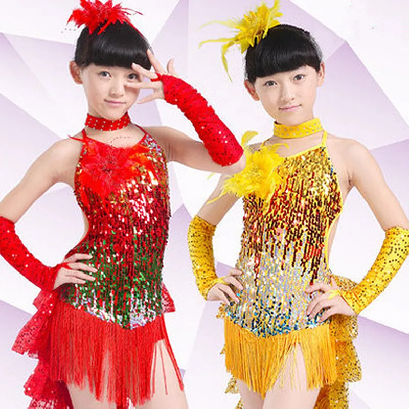 

Latin Dance Dress For Girls Costumes Kids Clothes Ballroom Competition Dresses Fashion Leotard Sequin Sequined Tassel Salsa danc