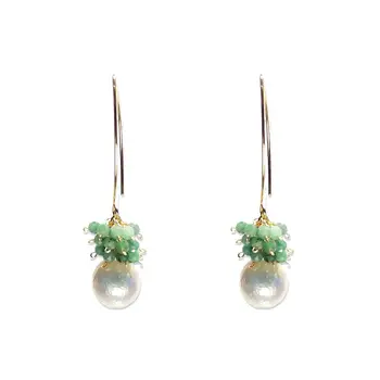

Lii Ji Emerald Baroque Pearl 925 Sterling Silver Gold Color Earrings Natural Green Stone 3mm Sparkling Beads Long Drop Earrings