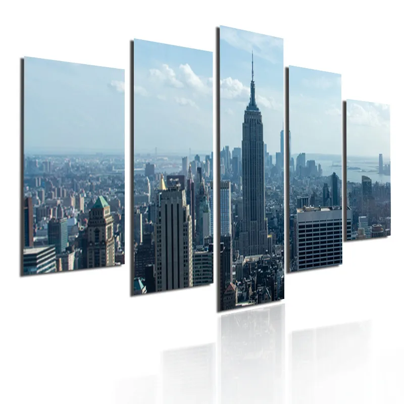 

Fashionable 5 Pieces Frameless Style White Cloud City Canvas Painting Home Decoration Printing Living Room Wall Art Painting