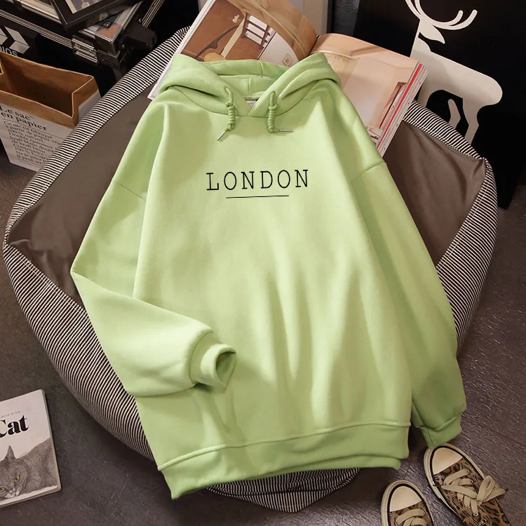 Harajuku LONDON/толстовка с буквенным принтом, осенне-зимняя уличная Толстовка с длинным рукавом, Корейская Повседневная простая Женская толстовка