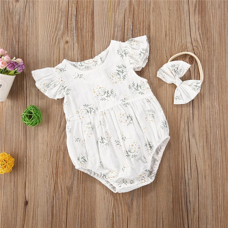 

2PCS Toddler Kids Baby Girl Clothes Floral Jumpsuit Summer Sleeveless Bodysuit Sunsuit Outfits Headband