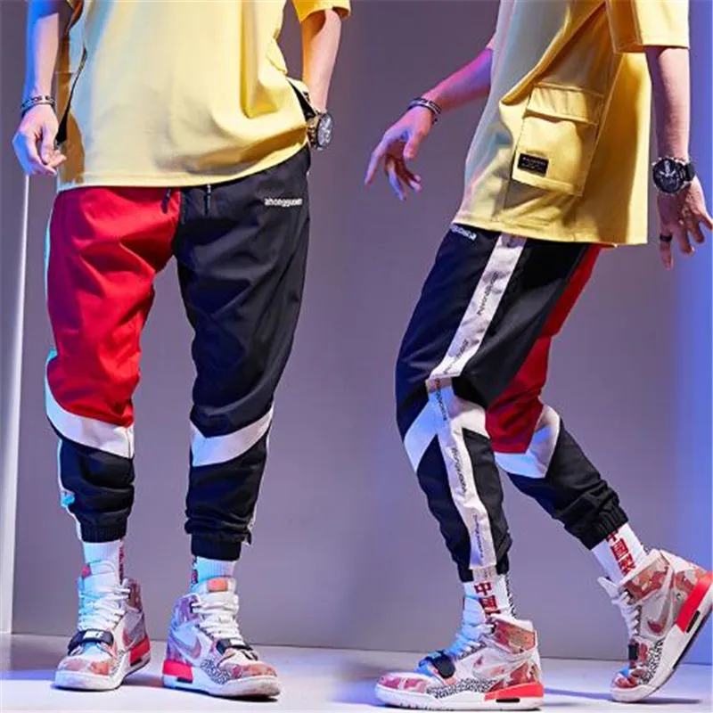

2020 hip-hop hip-hop hit color stitching fashion summer new beam feet elastic band sports casual pants