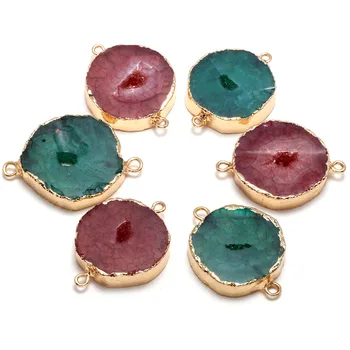 

Natural Semi Precious Stone Connector Agates Circular DIY Bracelet Necklace Making Jewelry Findings Package Sale 27x35mm