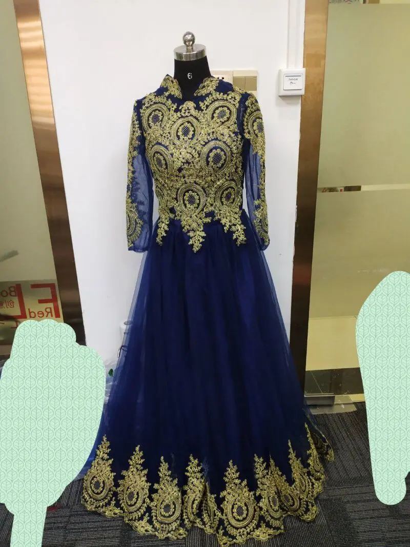 navy blue Это YiiYa свадебное платье с золотой вышивкой с длинным рукавом мусульманские свадебные платья размера плюс Vestido de novia G095 - Цвет: navy blue