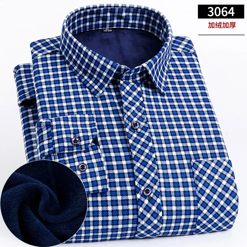 3064 Горячая Распродажа плюс-размер 5XL 6XL 7XL 8XL клетчатая теплая рубашка с принтом Thich мужская с длинным рукавом с пухом высокое качество мягкая удобная - Цвет: 3064