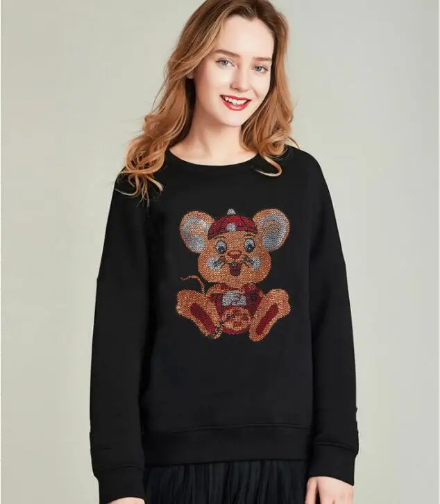 

Best quality new Loose design Women Sweatshirts New Diamond Rhinestone top quality Casual Hoodies drop shipping