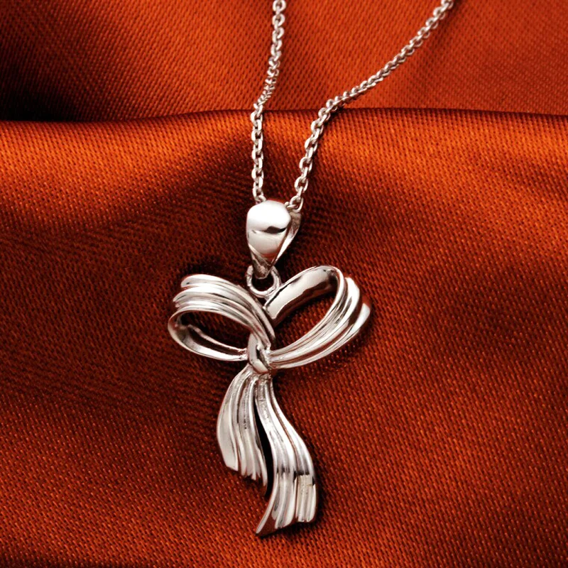 Элегантный Платиновый белый настоящий однотонный золотой кулон PT950 с бантом